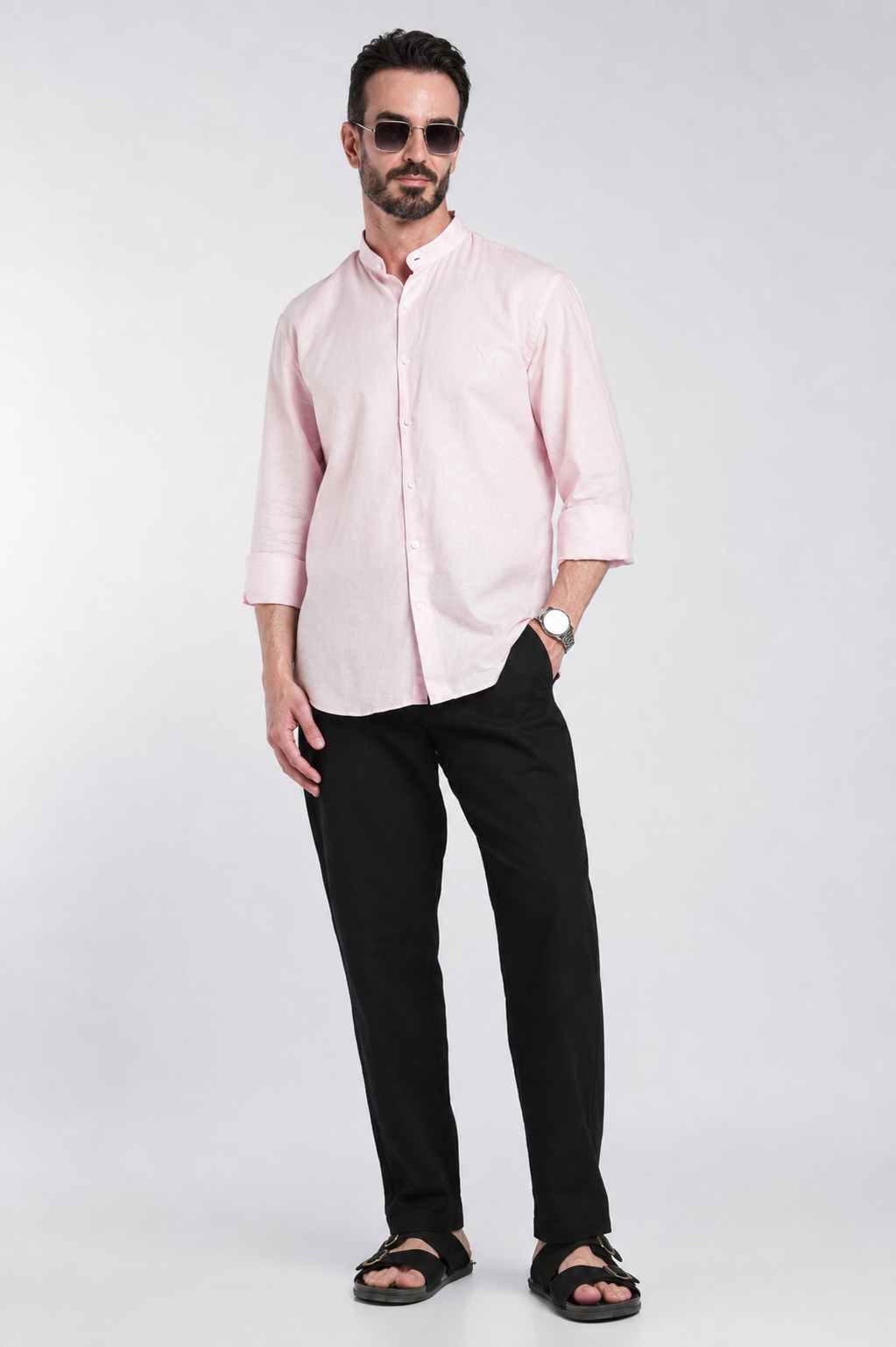 Men’s Premium Light Pink Mandarin Collar Cotton Shirt