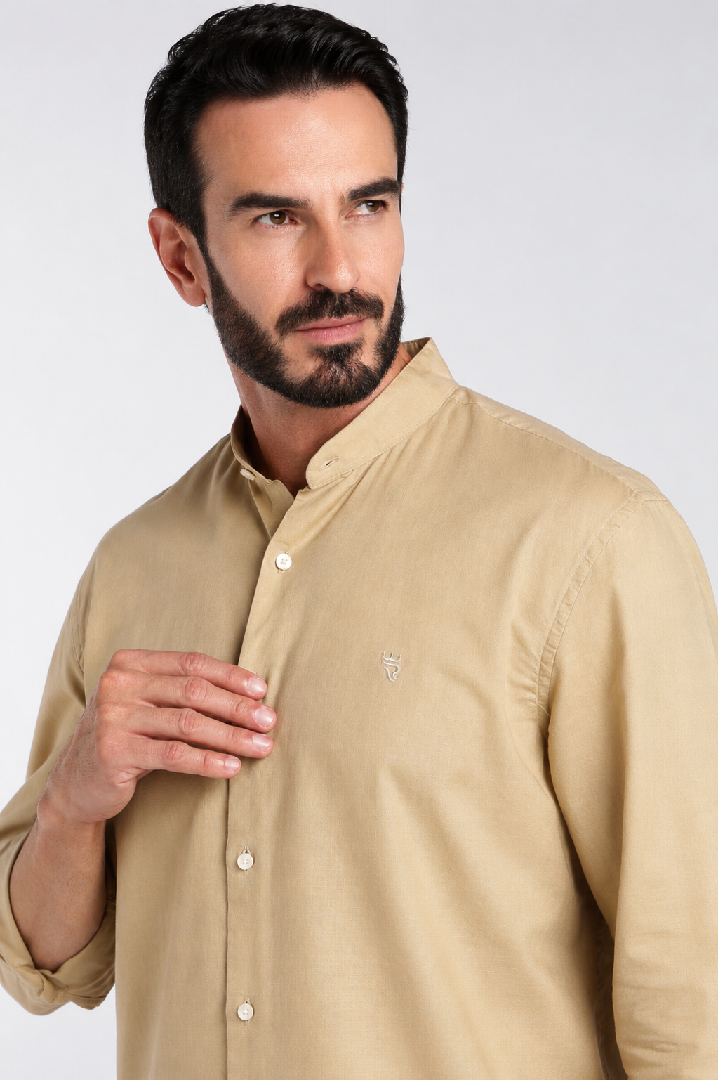 Men’s Premium Beige Mandarin Collar Cotton Shirt