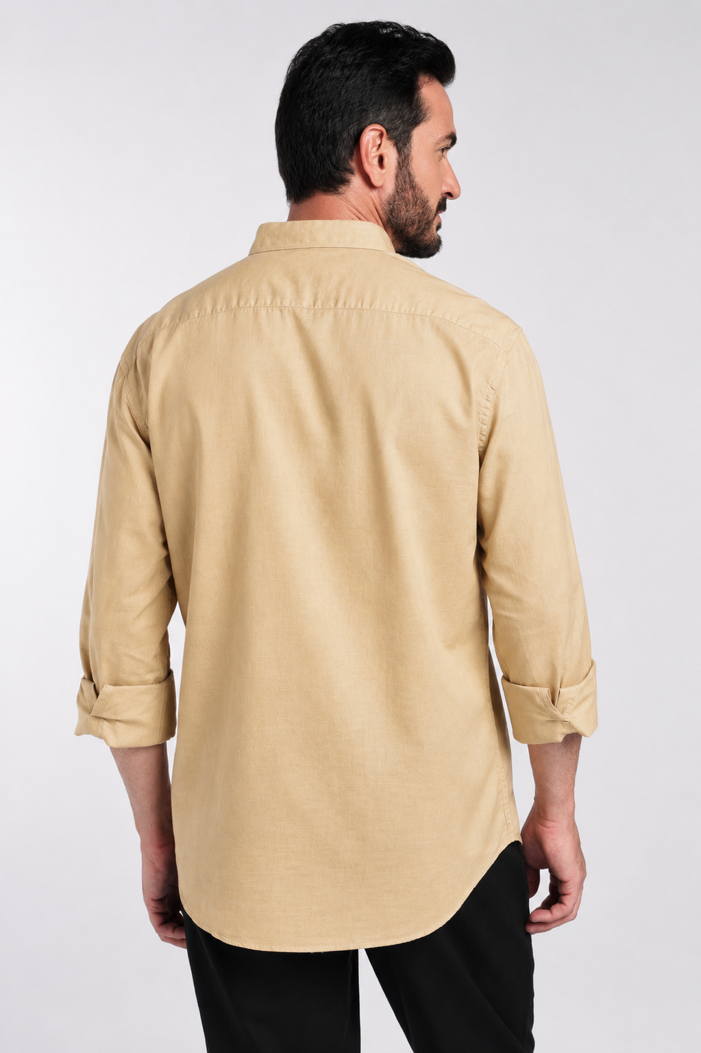 Men’s Premium Beige Mandarin Collar Cotton Shirt