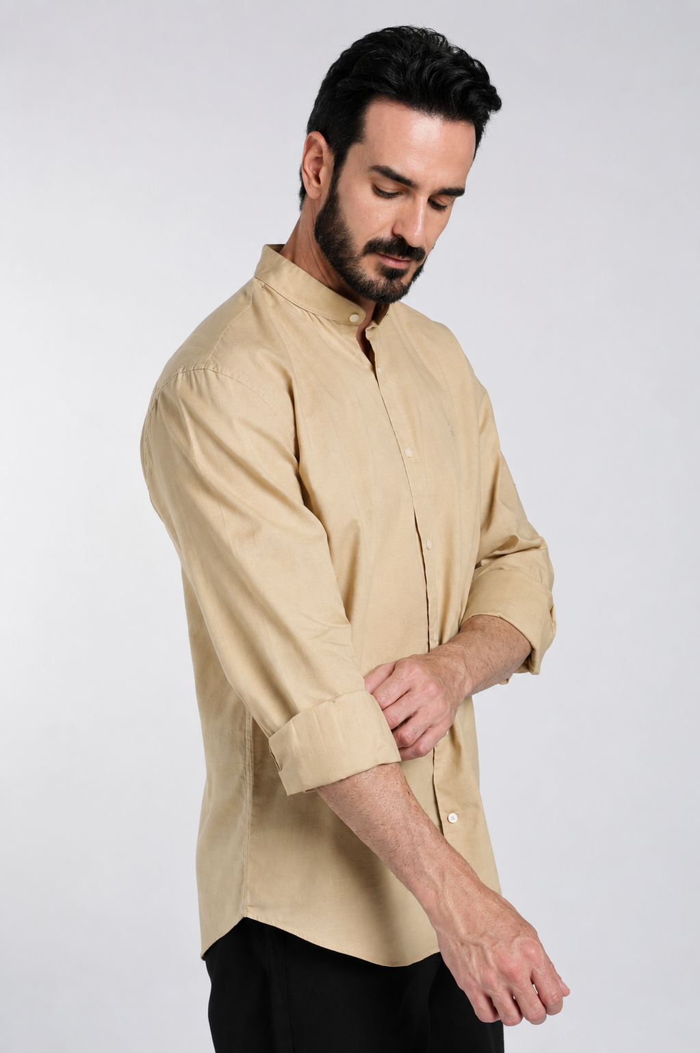 Men’s Premium Beige Mandarin Collar Cotton Shirt