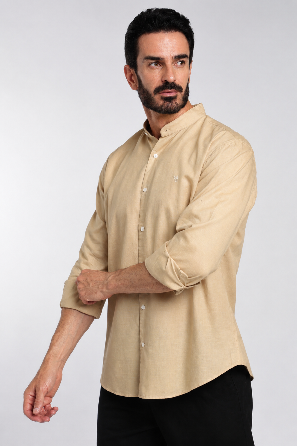 Men’s Premium Beige Mandarin Collar Cotton Shirt