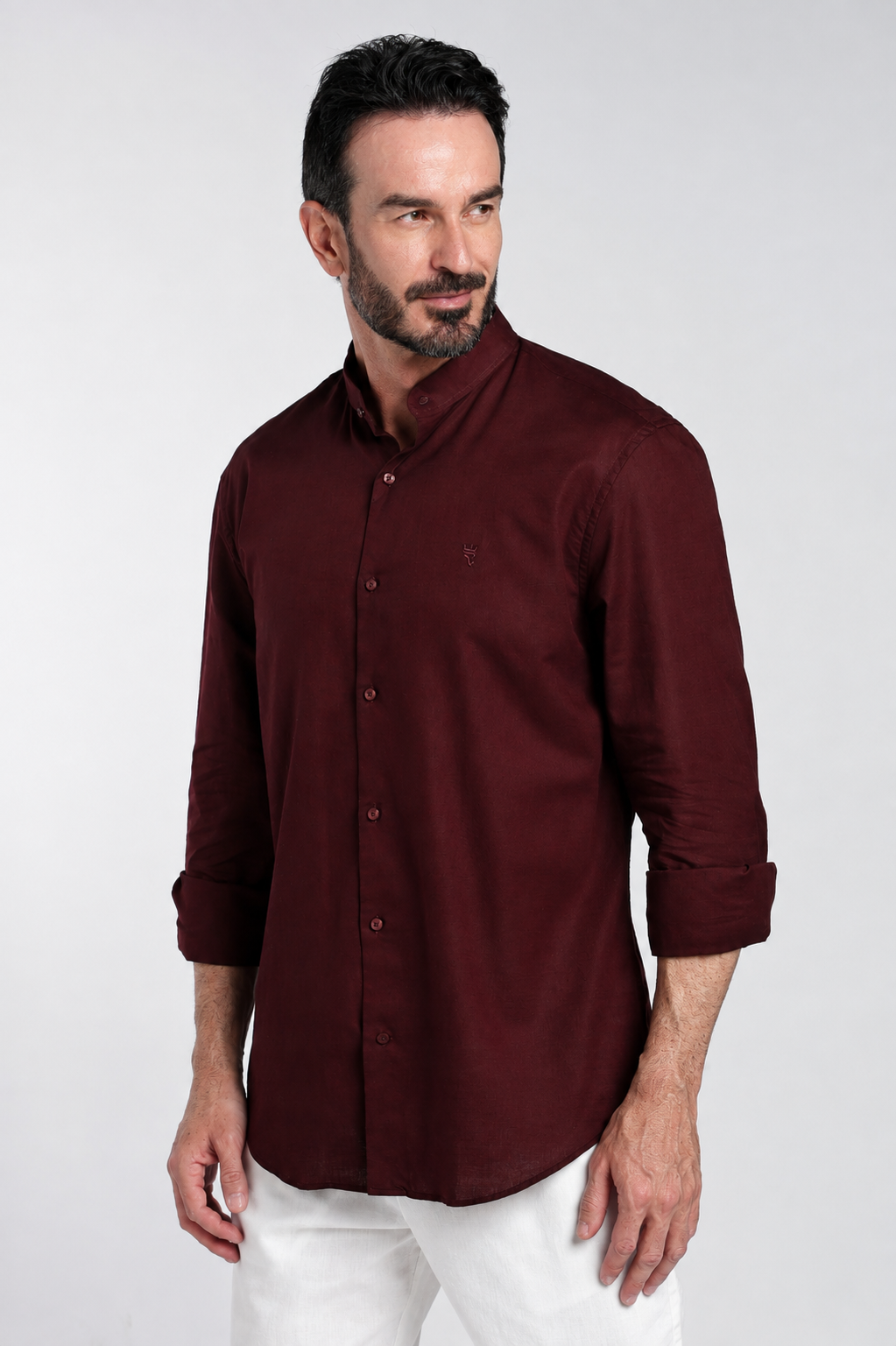Men’s Premium Maroon Mandarin Collar Cotton Shirt