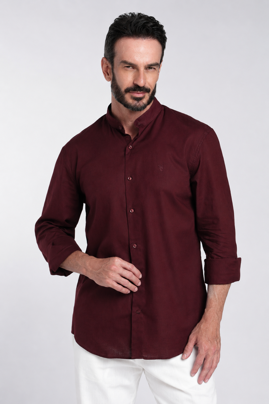 Men’s Premium Maroon Mandarin Collar Cotton Shirt
