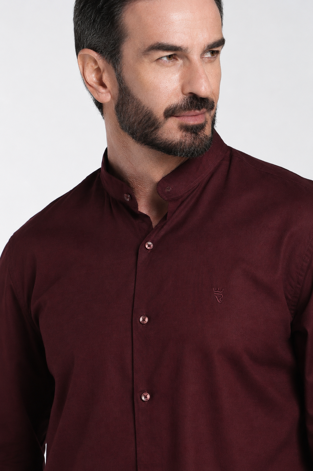 Men’s Premium Maroon Mandarin Collar Cotton Shirt