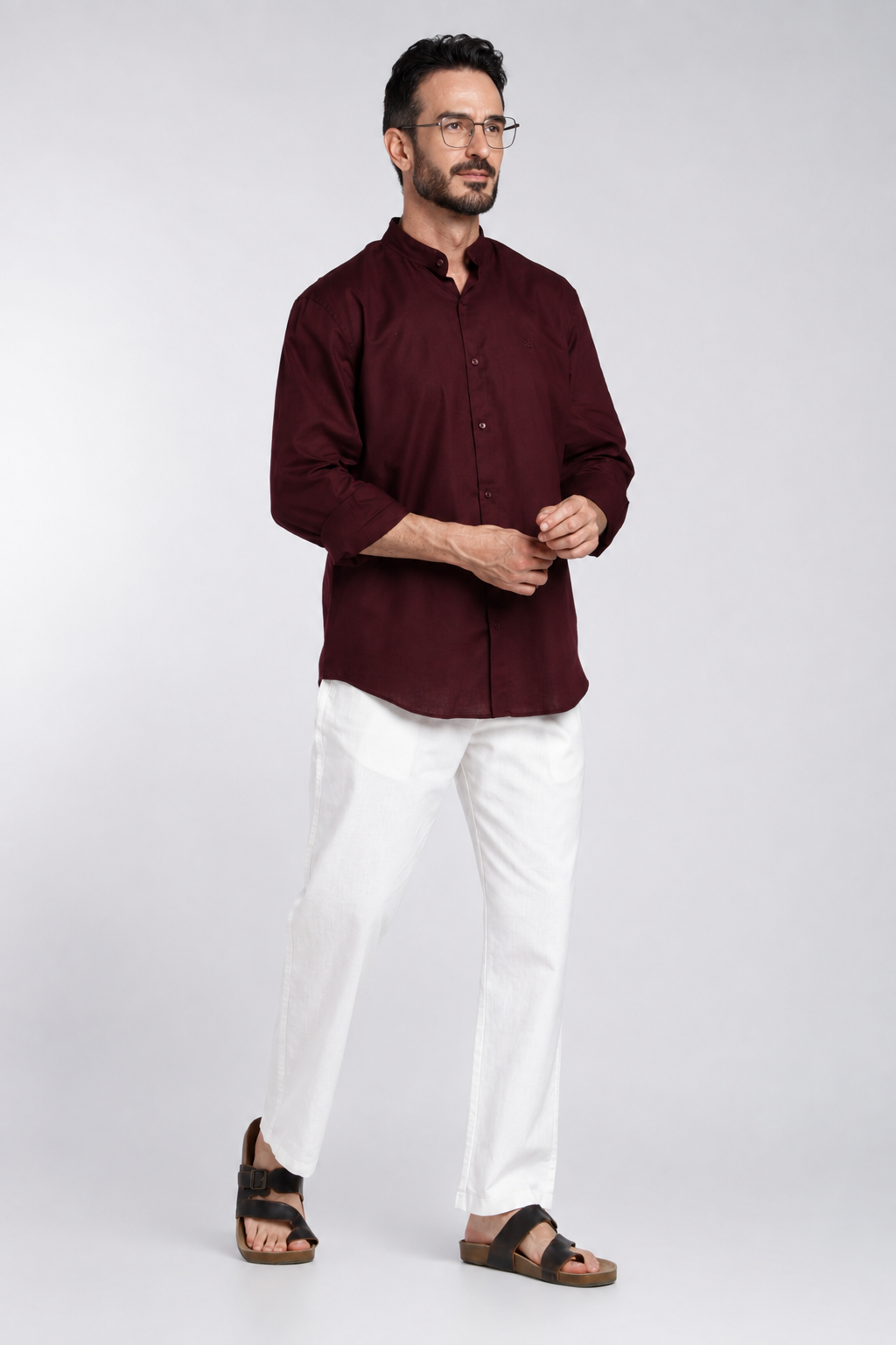 Men’s Premium Maroon Mandarin Collar Cotton Shirt