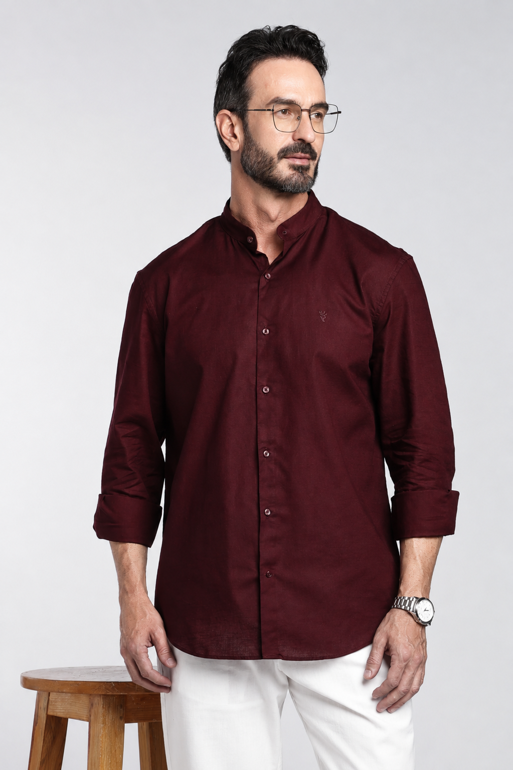 Men’s Premium Maroon Mandarin Collar Cotton Shirt