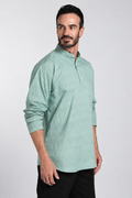 Mint Blue Textured Mandarin Collar Short Kurta