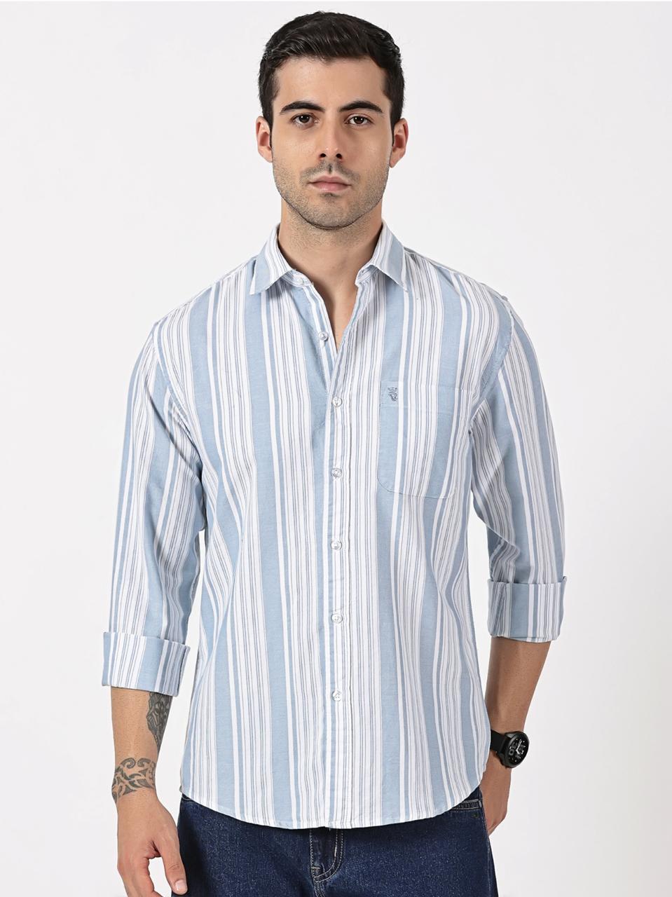 Sky Blue Striped Oxford Cotton Shirt