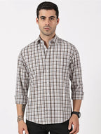 Brown Check Giza Twill Cotton Shirt