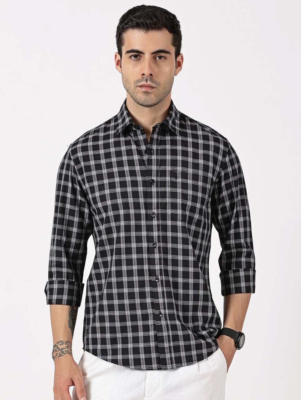 Extra Fine Black & White Check Giza Twill Cotton Shirt