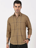 Olive Khaki & Dark Brown Twill Cotton Shirt