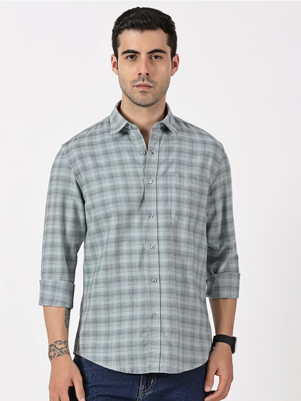 Light Blue & Black Check Oxford Cotton Shirt