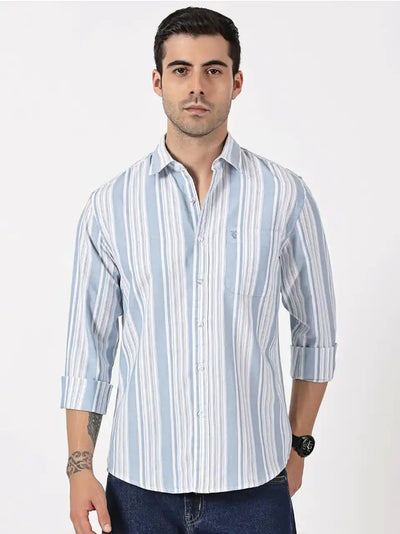 Sky Blue Striped Oxford Cotton Shirt