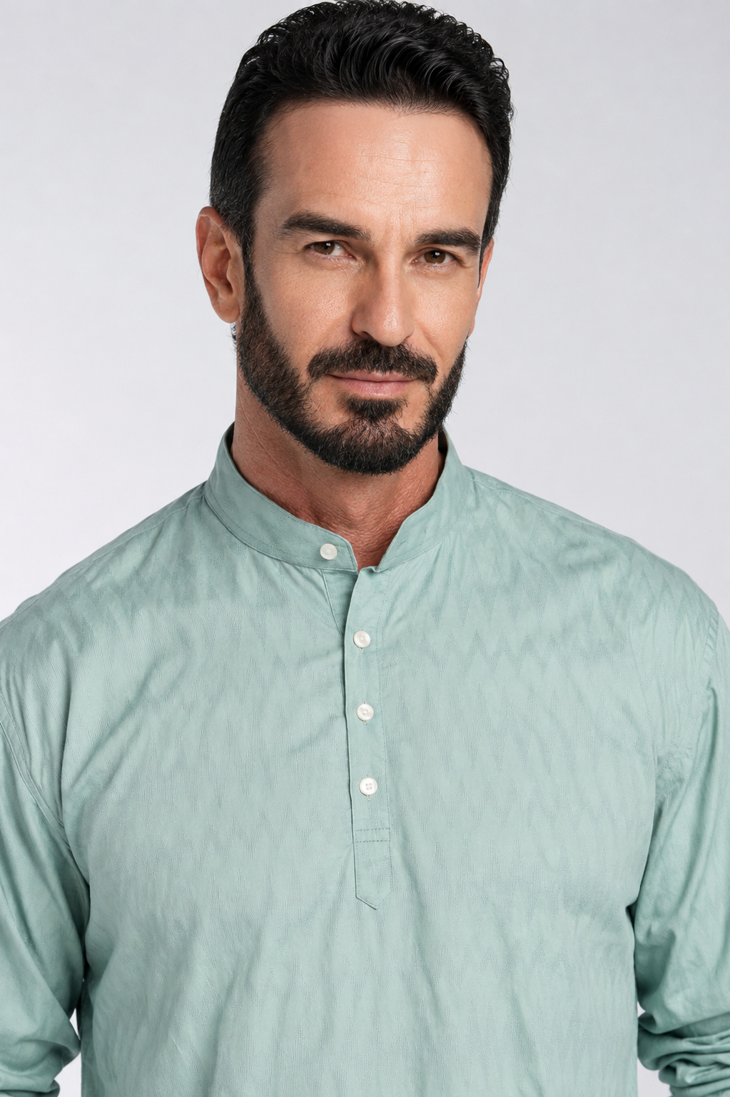 Mint Blue Textured Mandarin Collar Short Kurta