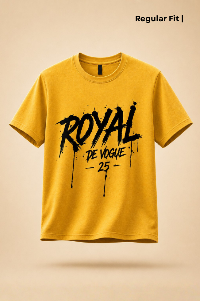 Royal Devouge Mustard Yellow Printed T-shirt for Men