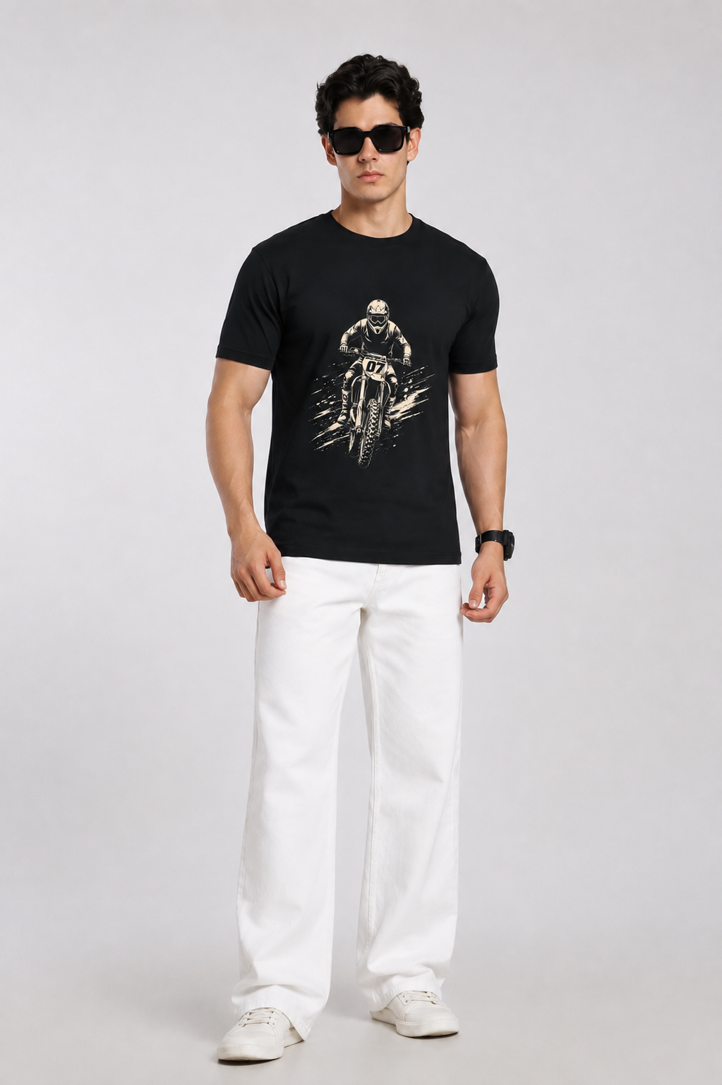 Motorcross Black Regular Fit Printed T-Shirt for Men