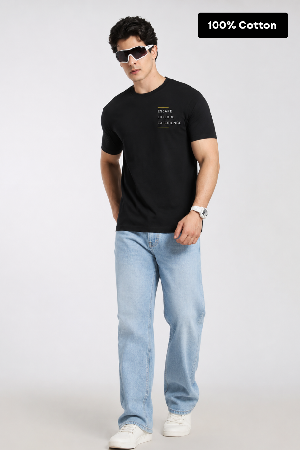 Jeep Adventure Black Printed T-shirt for Men