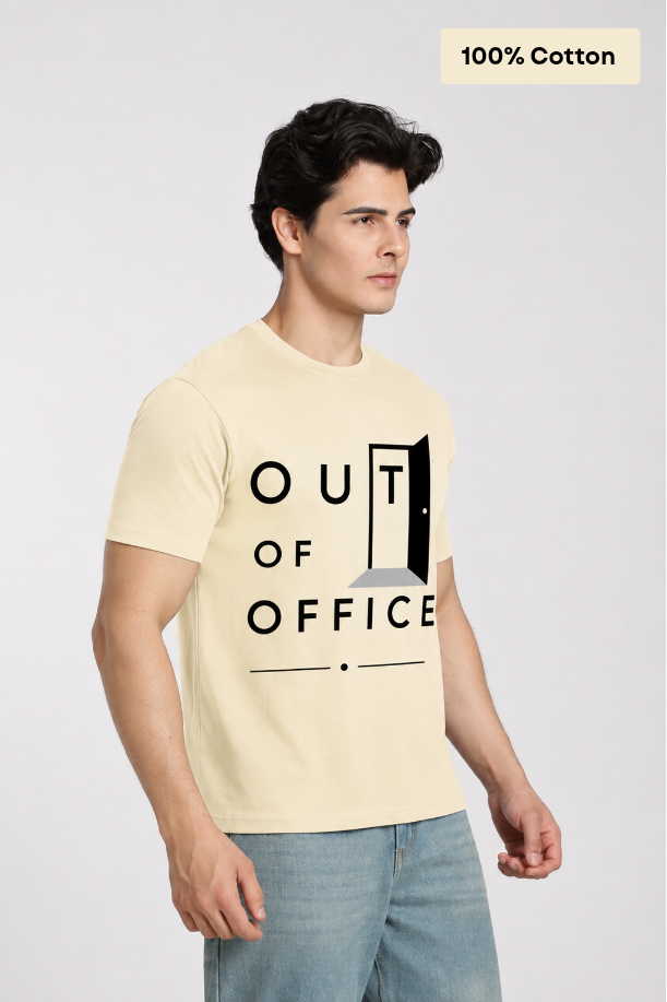 Out of Office Beige Regular Fit Printed T-shirt for Men