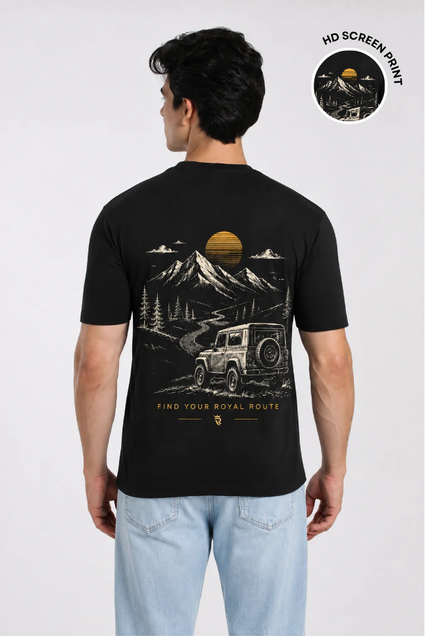 Jeep Adventure Black Printed T-shirt for Men