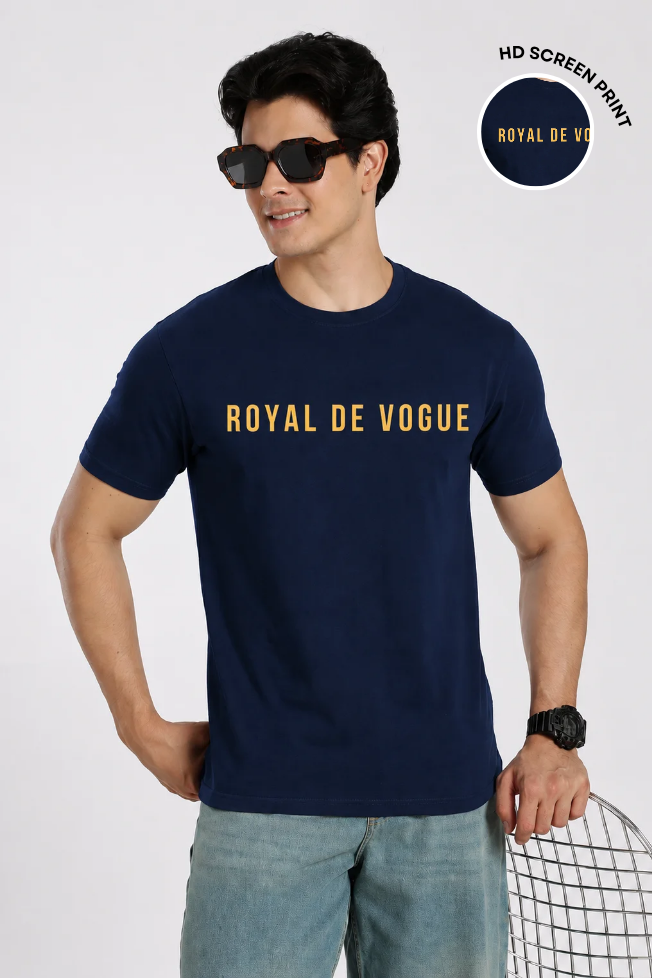 Royal Devouge Navy Blue Printed T-shirt for Men
