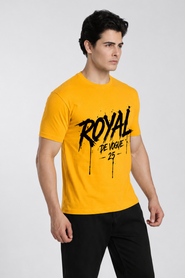 Royal Devouge Mustard Yellow Printed T-shirt for Men