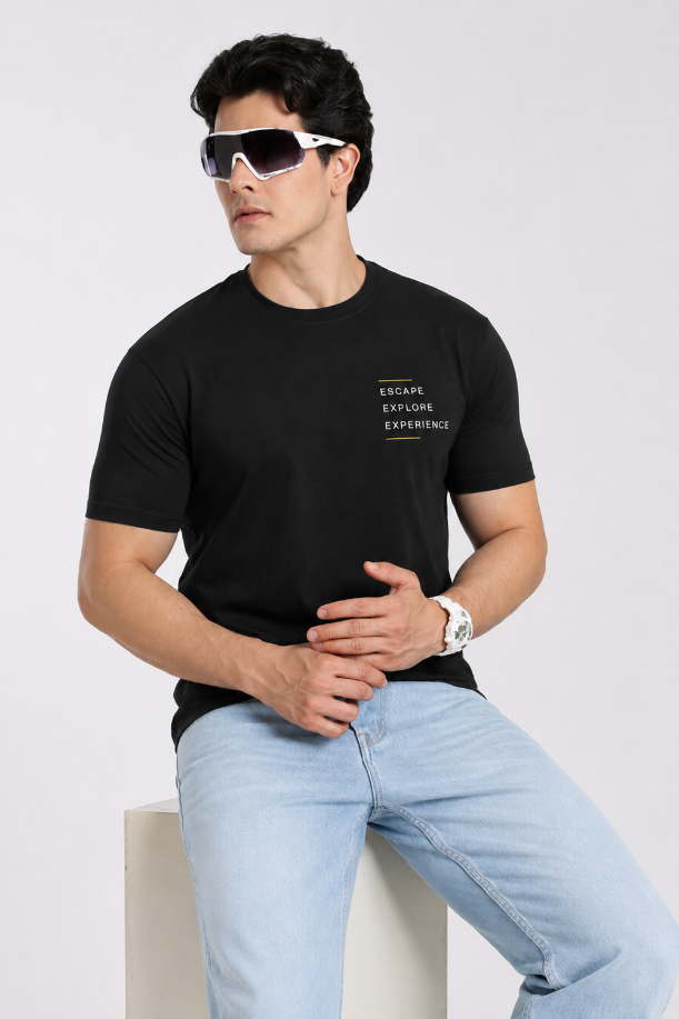 Jeep Adventure Black Printed T-shirt for Men