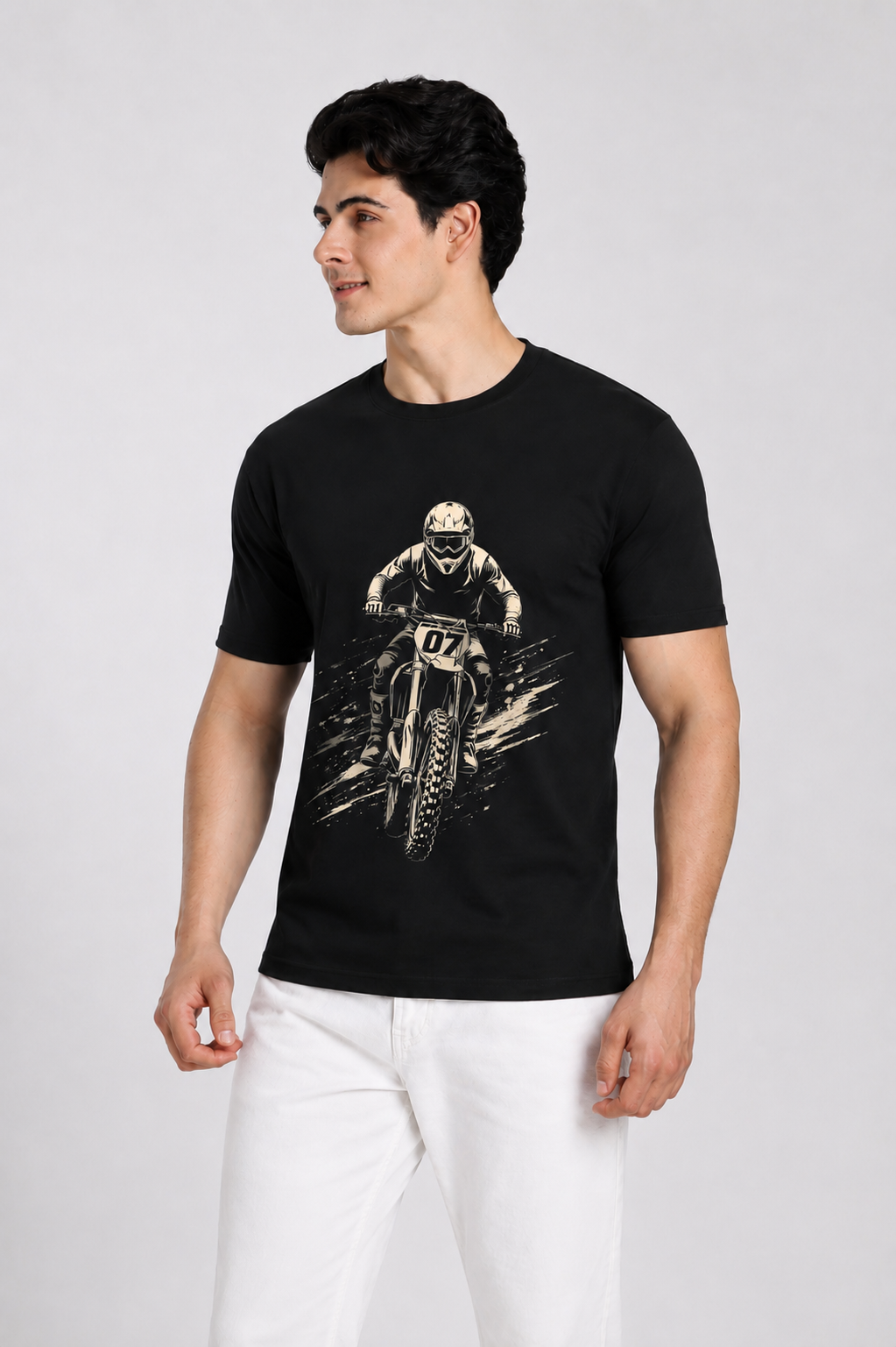 Motorcross Black Regular Fit Printed T-Shirt for Men