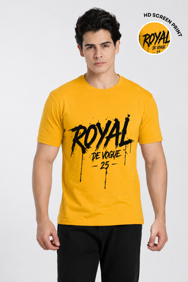 Royal Devouge Mustard Yellow Printed T-shirt for Men