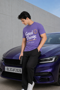 Good Vibes Printed Lavendar Regular Fit T-Shirt For Men