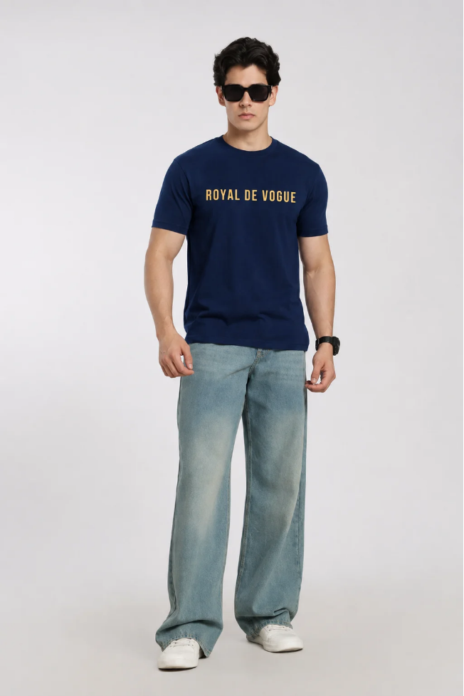 Royal Devouge Navy Blue Printed T-shirt for Men