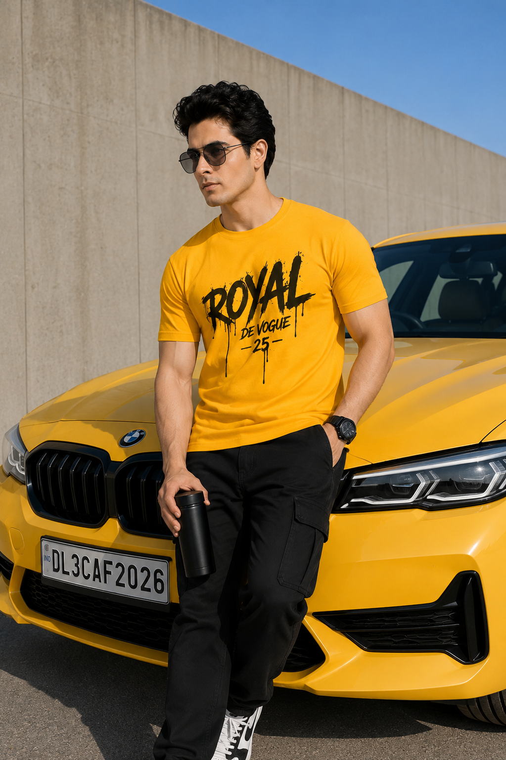Royal Devouge Mustard Yellow Printed T-shirt for Men