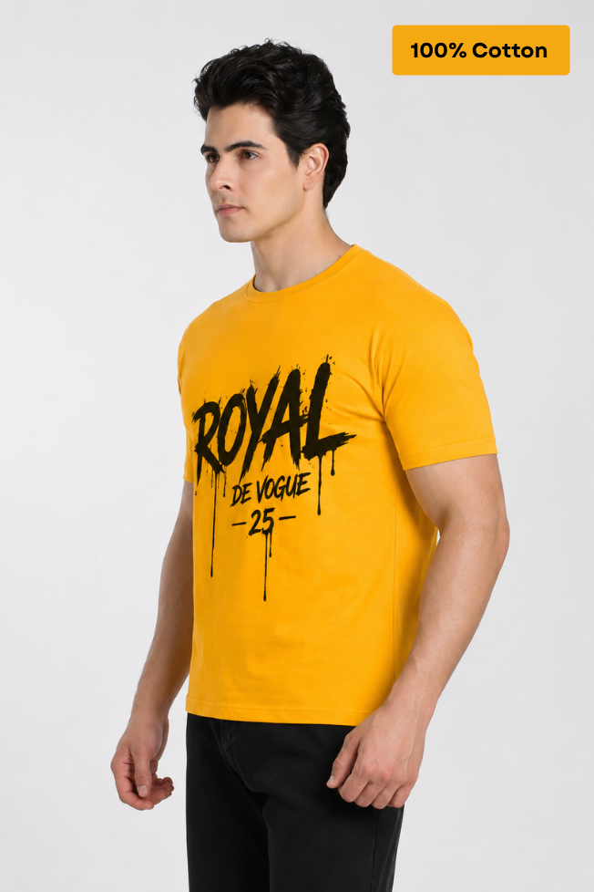 Royal Devouge Mustard Yellow Printed T-shirt for Men