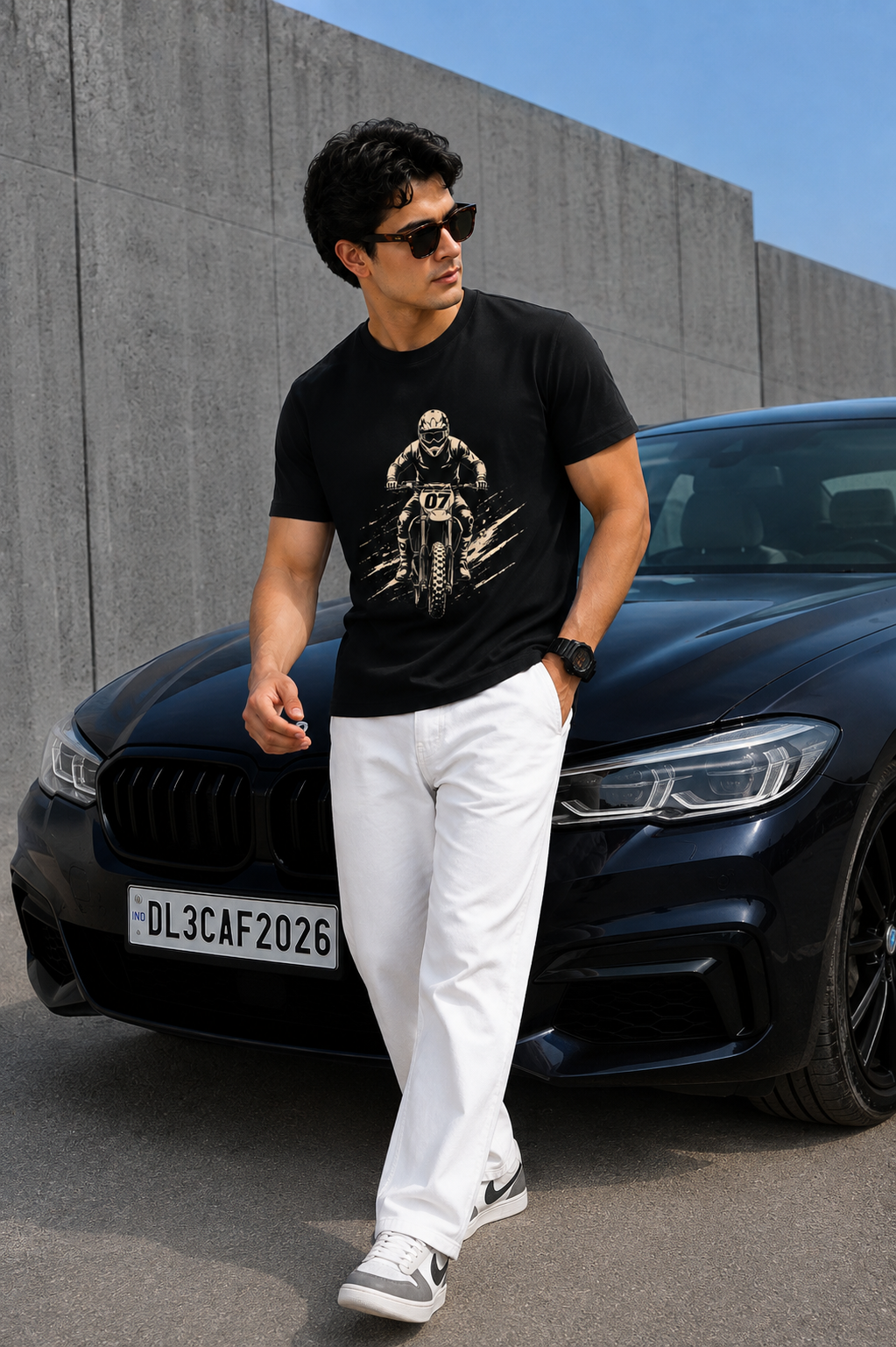 Motorcross Black Regular Fit Printed T-Shirt for Men