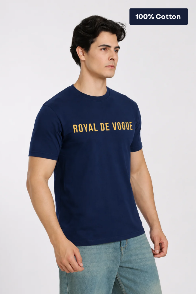 Royal Devouge Navy Blue Printed T-shirt for Men