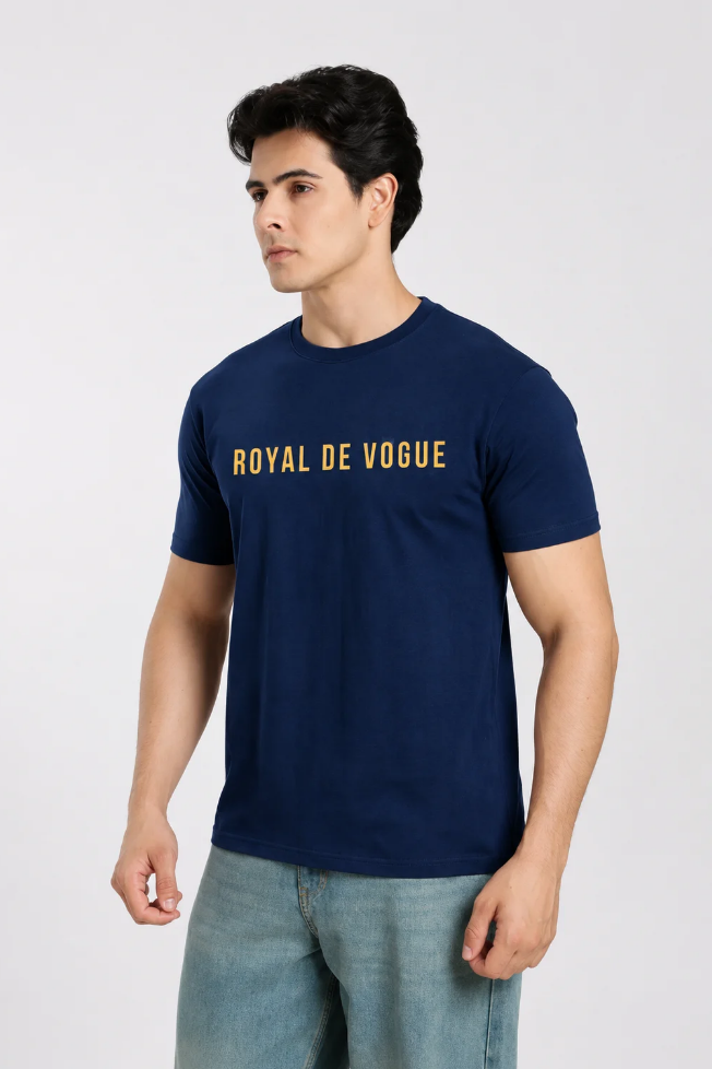 Royal Devouge Navy Blue Printed T-shirt for Men