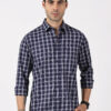 Blue & Navy Blue & White Check Giza Twill Extra Fine Shirt