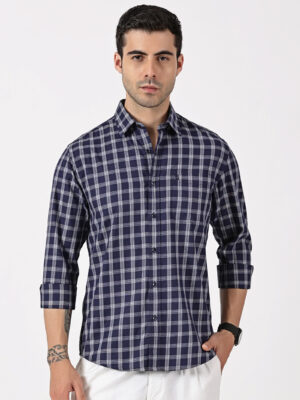 Blue & Navy Blue & White Check Giza Twill Extra Fine Shirt