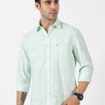 Mint Green Melange Cotton Shirt with Subtle Self Checks