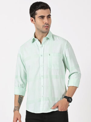 Mint Green Melange Cotton Shirt with Subtle Self Checks
