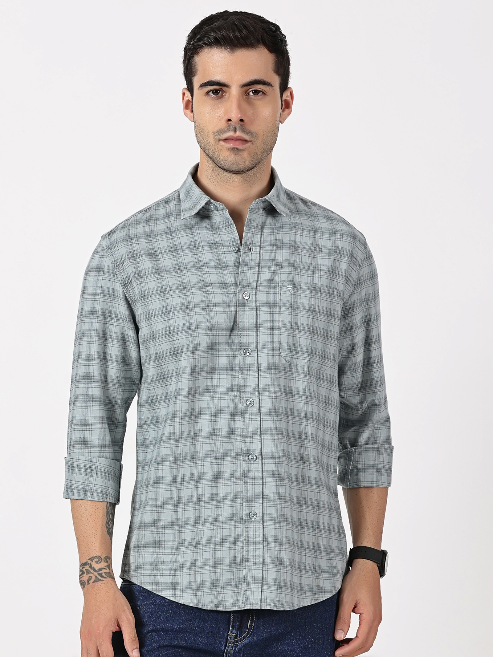 Light Blue with Black Checks Oxford Cotton Shirt