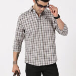 Brown Giza Twill Cotton Check Shirt